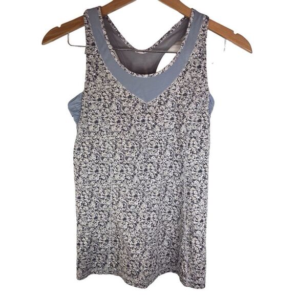 Lululemon Athletica Tone It Womens Tank Top Grey Floral Size‎ 6 Workout Mesh - Picture 1 of 6